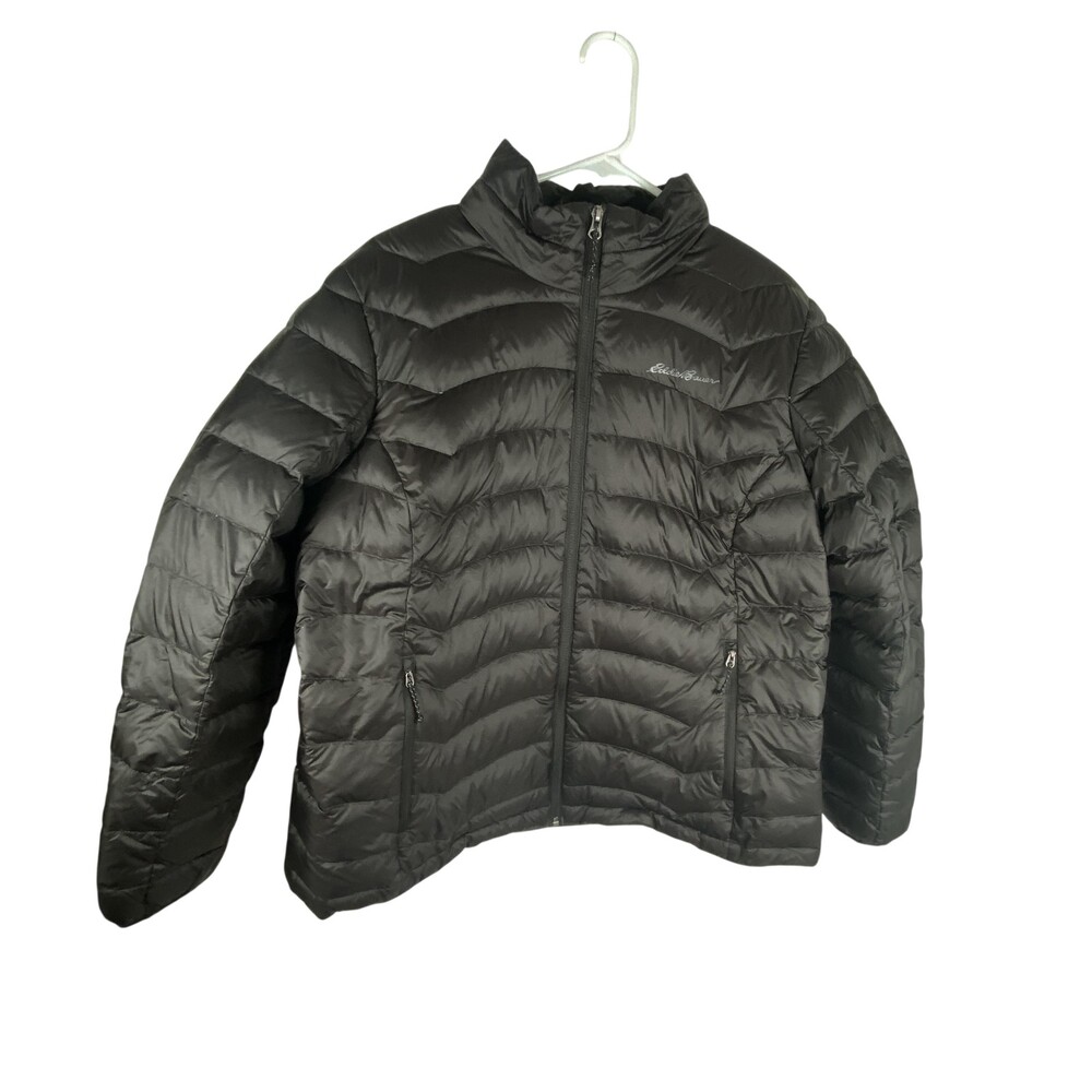 Eddie Bauer 2-Tone Down Puffer Jacket Womens XXL Gray Quilted Full Zip Warm